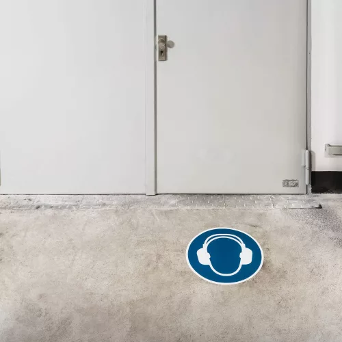 Biztonsági jel 'Fülvédő használata kötelező' Ø 430 mm