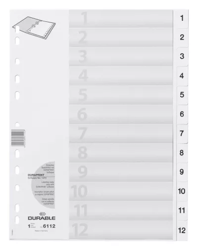 Elválasztólap A4 12 részes 1-12 nyomtatott regiszter és fedlap PP