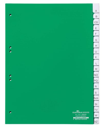 Elválasztólap A4 20 részes A-Z fedlappal, lefűzhető 60/80+80x80x80 mm