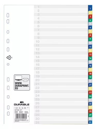 Elválasztólap A4 31 részes 1-31 színregiszter és fedlap PP