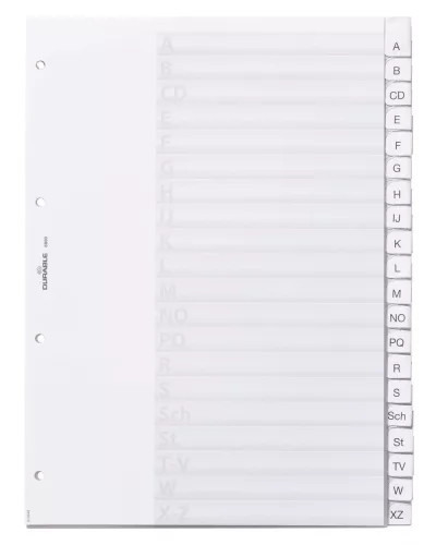 Elválasztólap A4 20 részes A-Z fedlappal, lefűzhető 80x80x80 mm