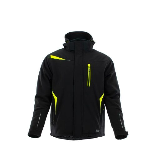 Sara Comfort Winter bélelt softshell hosszú kabát fekete-sárga